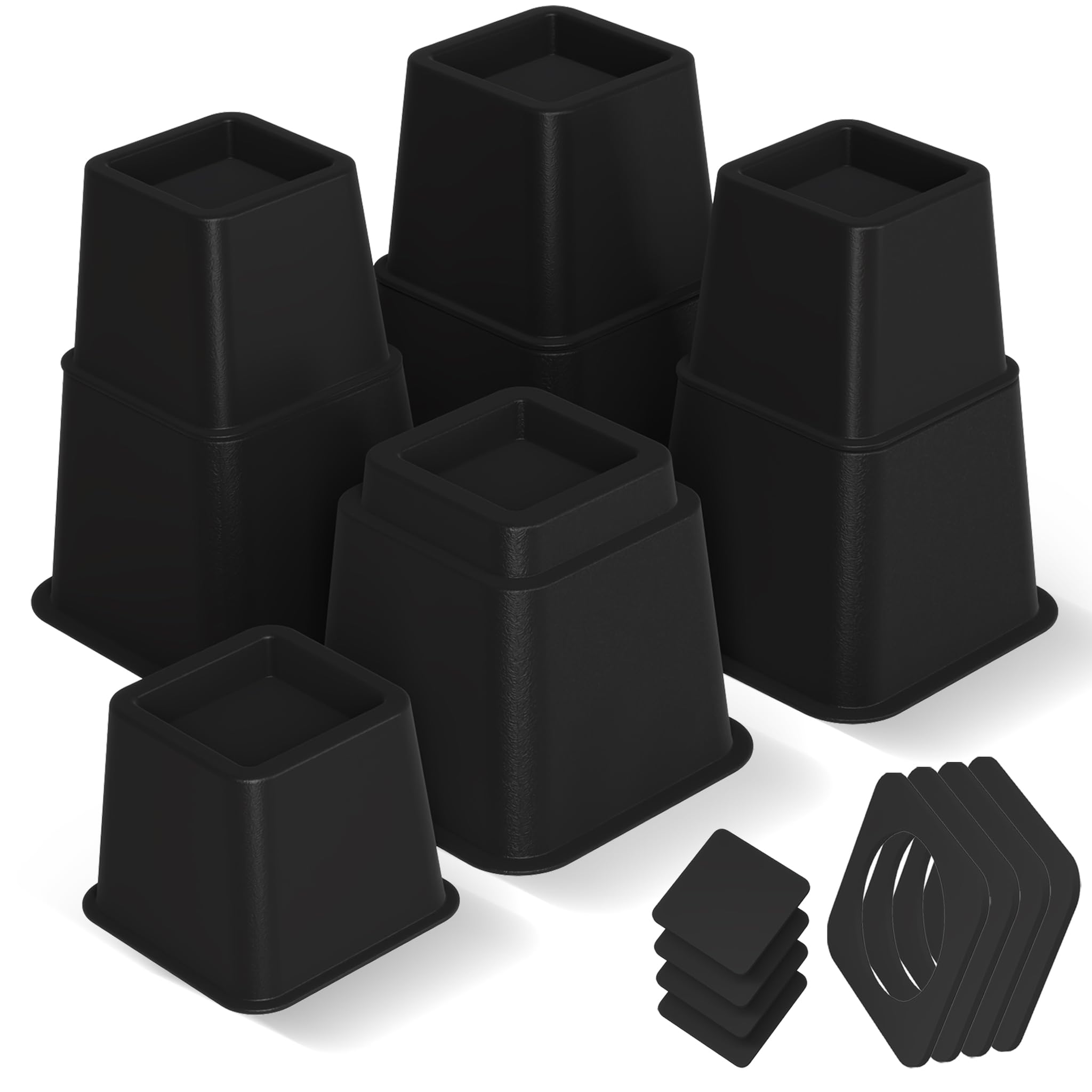 Utopia Bedding 8 Piece Premium Adjustable Furniture Risers (4 High and 4 Short) - Heavy Duty Riser with Strong Space Saving for Beds, Tables, Chairs or Sofas (3, 5 or 8 Inch) - Black