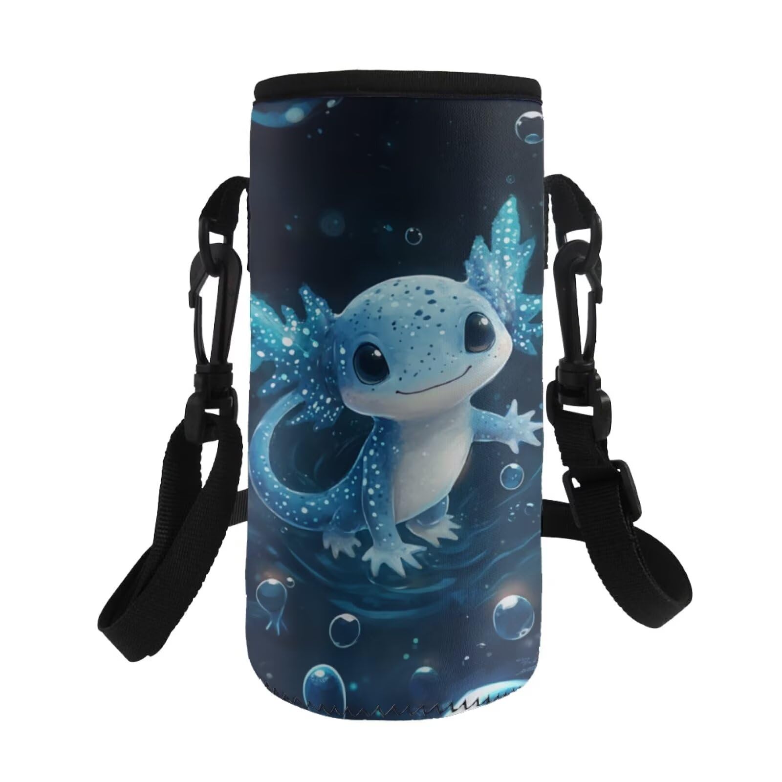 COEQINE Blue Axolotl Water Bottle Bag Carrier,24oz/32oz Insulated Neoprene Sling Holder Case Pouch Cover for 1000ML/750ML Bottles with Shoulder Strap Girls Boys Adults โ image 1