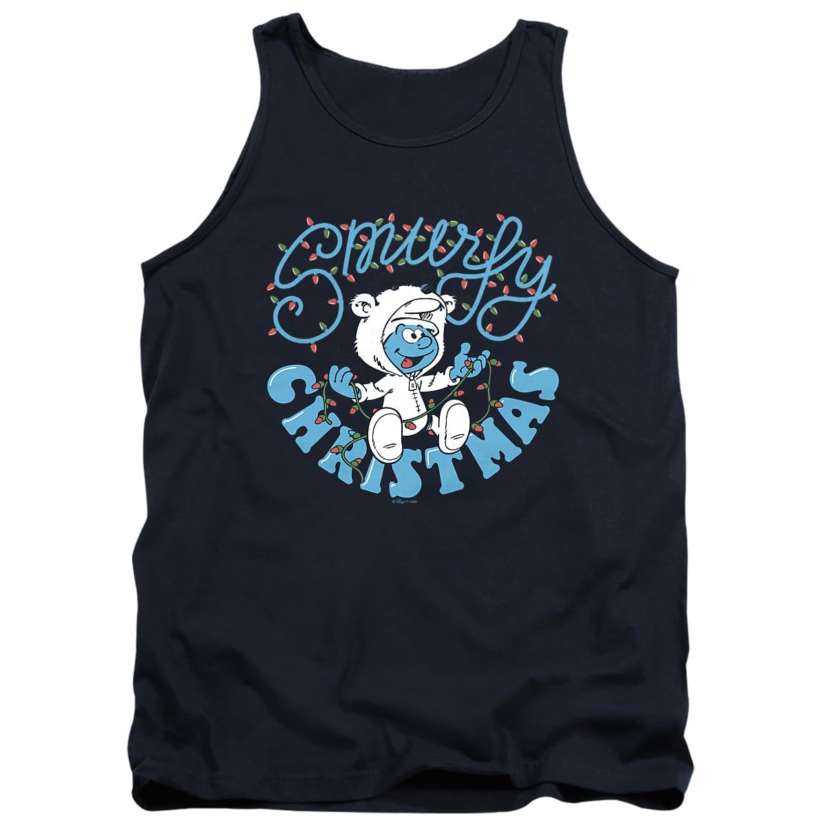 Smurfs Smurfy Christmas with Baby Smurf Unisex Adult Tank Top, Navy, Small