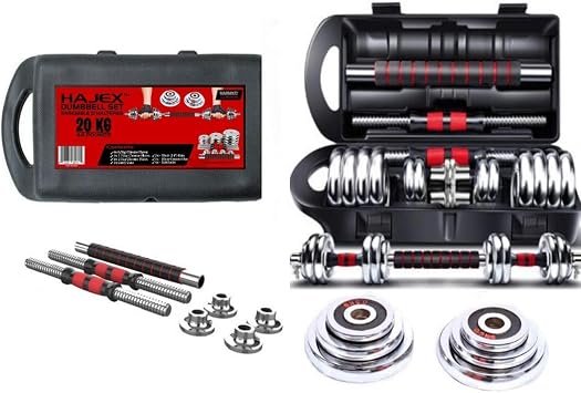 20KG Cast Iron Adjustable Dumbbell Set, Red Free Weights Dumbbells Set with Connecting Rod for Home, Gym, Office Exercise Training