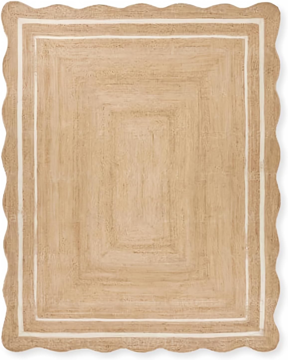 Sanwariya Natural Jute Scalloped Bohemian Decor Handwoven Custom Decorative Rug (Bd1) (2X3 Ft-Wht)