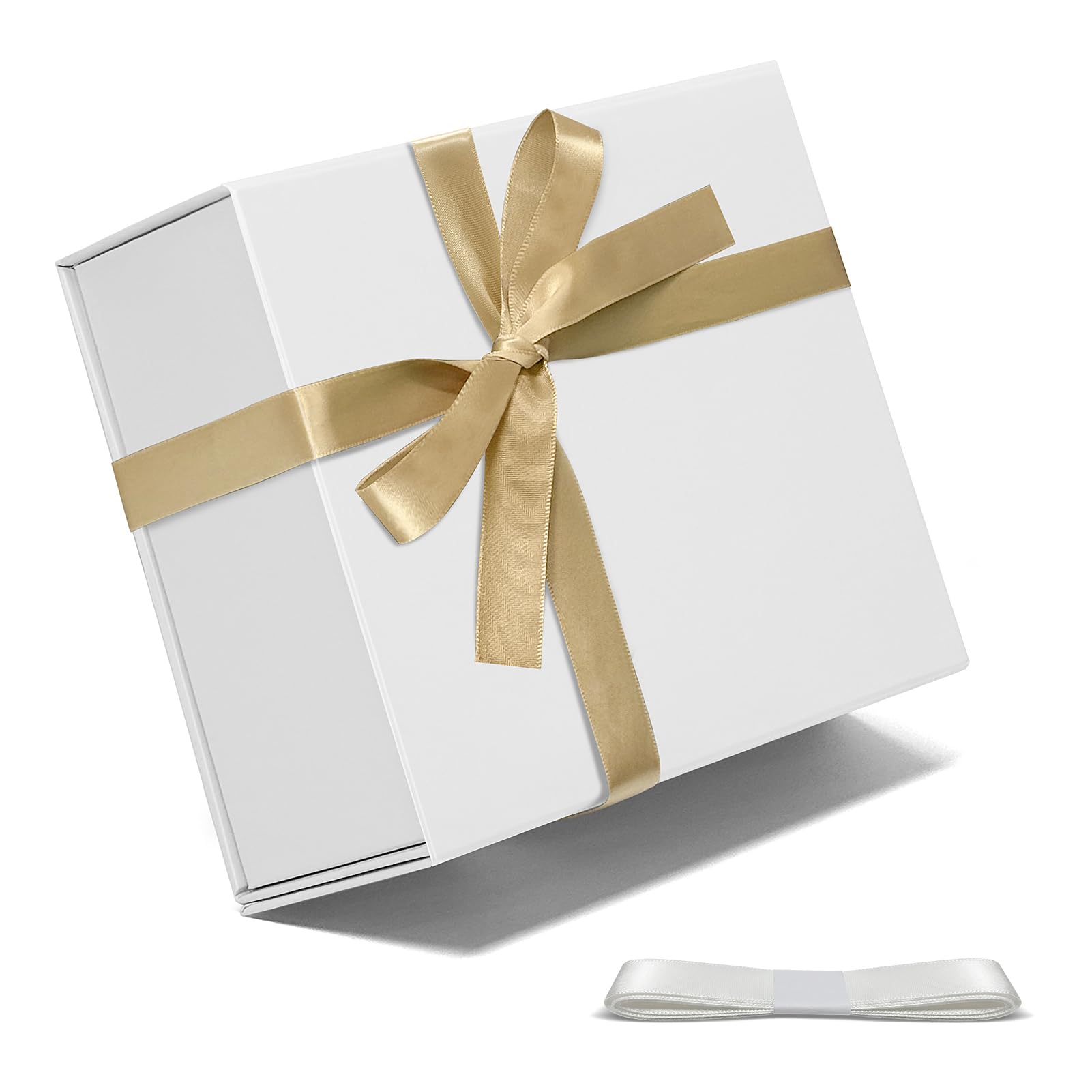 Corsiampoo 8x7x3 Inches White Gift Box for Presents with Magnetic Closure Lids and Ribbons, Gift Boxes for Groomsman Proposal, Wedding, Halloween, Christmas, Birthday Gift