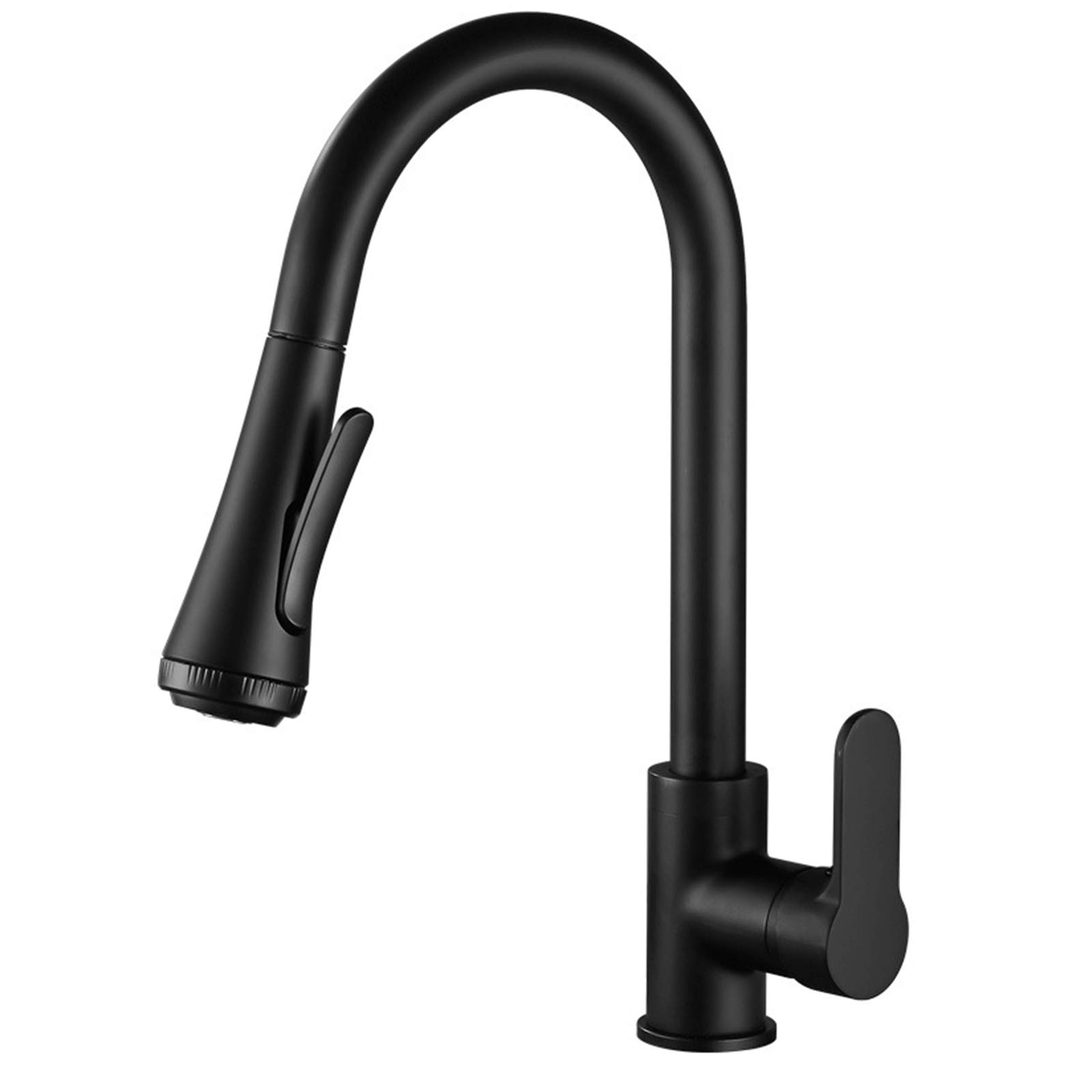 Single-Handle Kitchen Faucet with Pull Down Sprayer, Stainless Steel Hot and Cold Water Mixer Tap, 360°Rotation Pull-Out Sink Faucet, 4 Outlet Modes,Black(Nero)