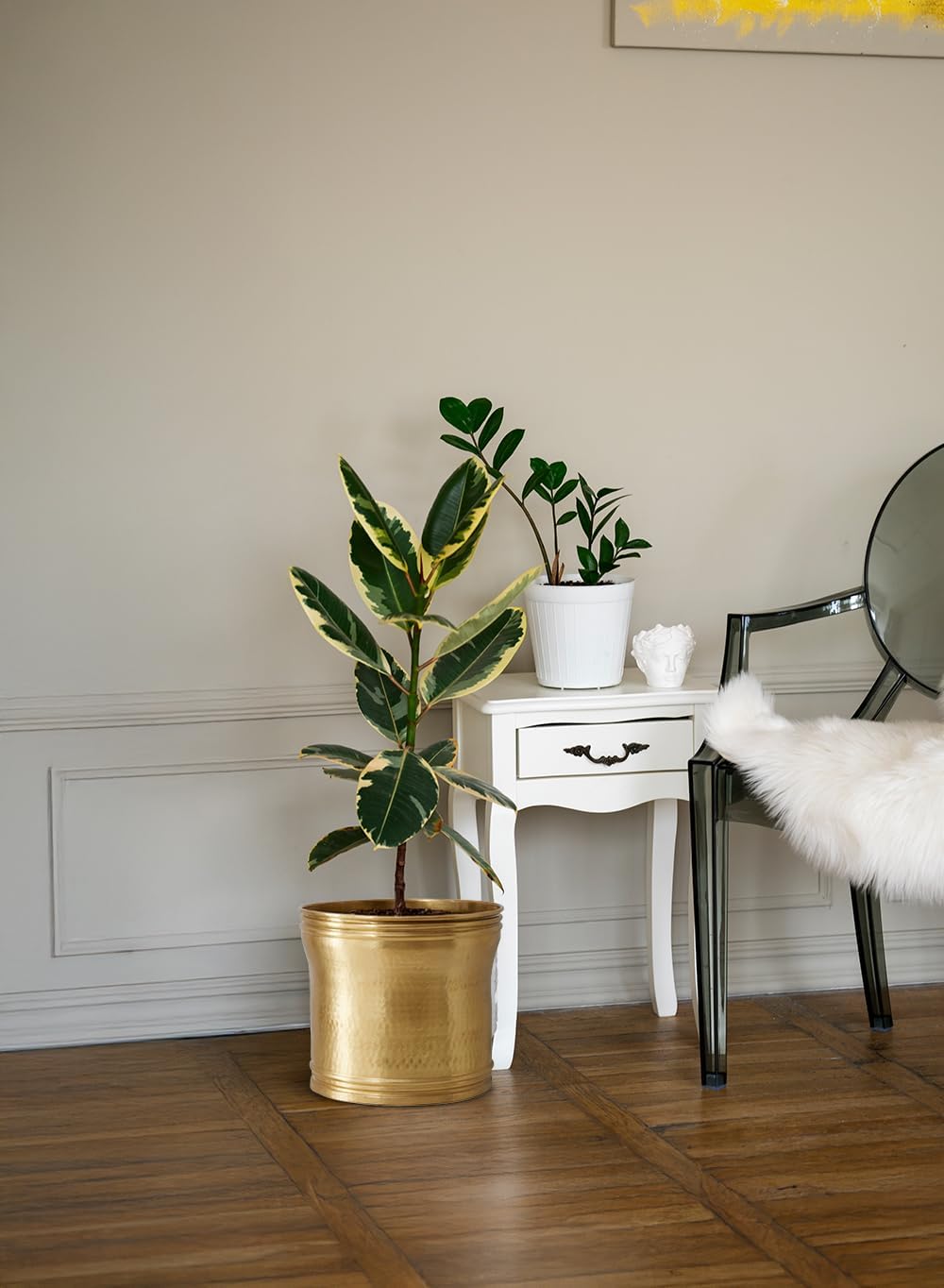 Serene Spaces Living Rajani Hammered Aluminum Planter – Decorative Indoor Plant Pot with Textured Finish, Antique Cachepot for Home, Office, Event Décor, Gift Idea, 15" Diameter & 15" Tall