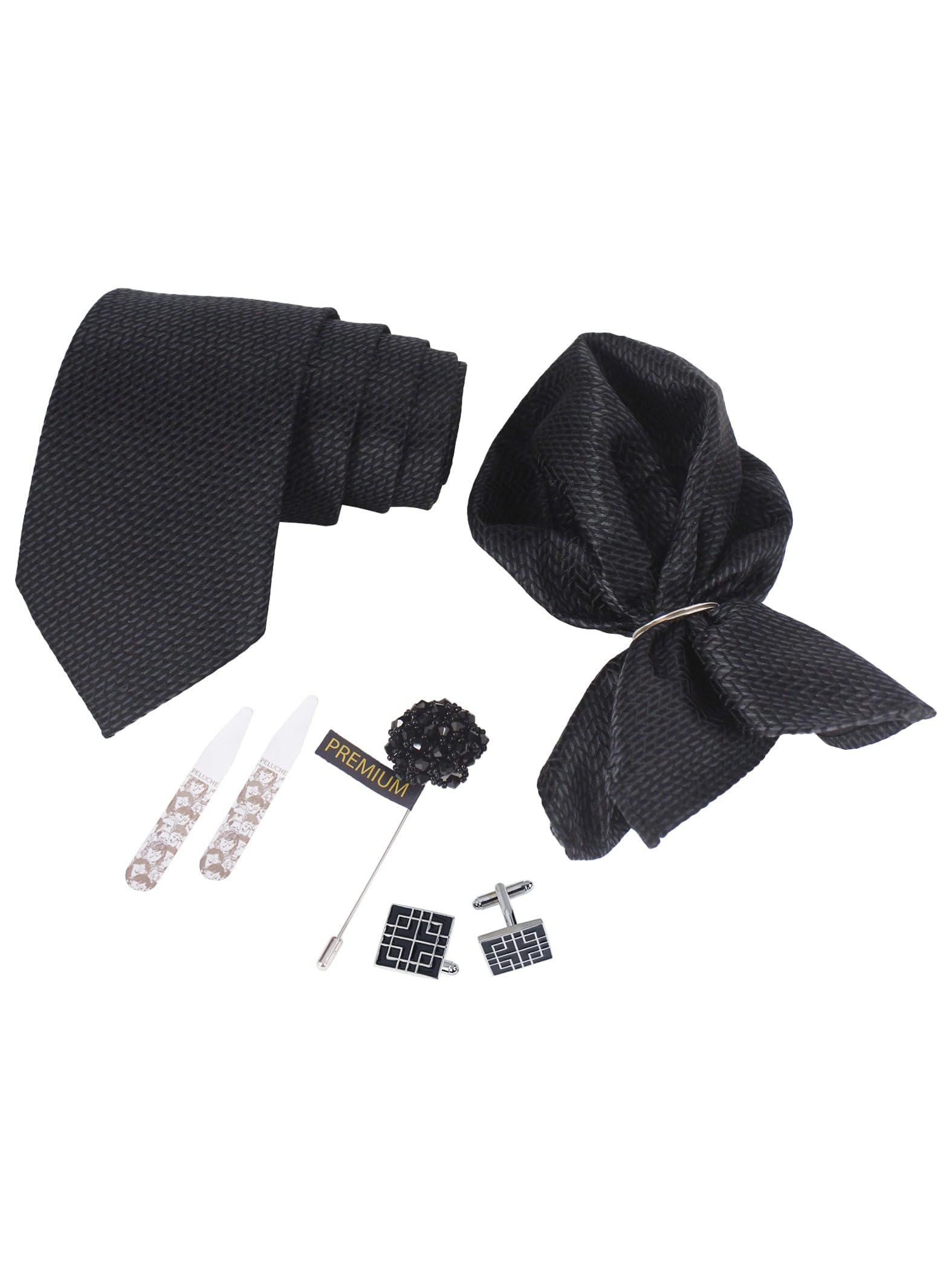 peluche Self-Designed Black 5 Pcs Necktie Gift Set For Men-picture-11