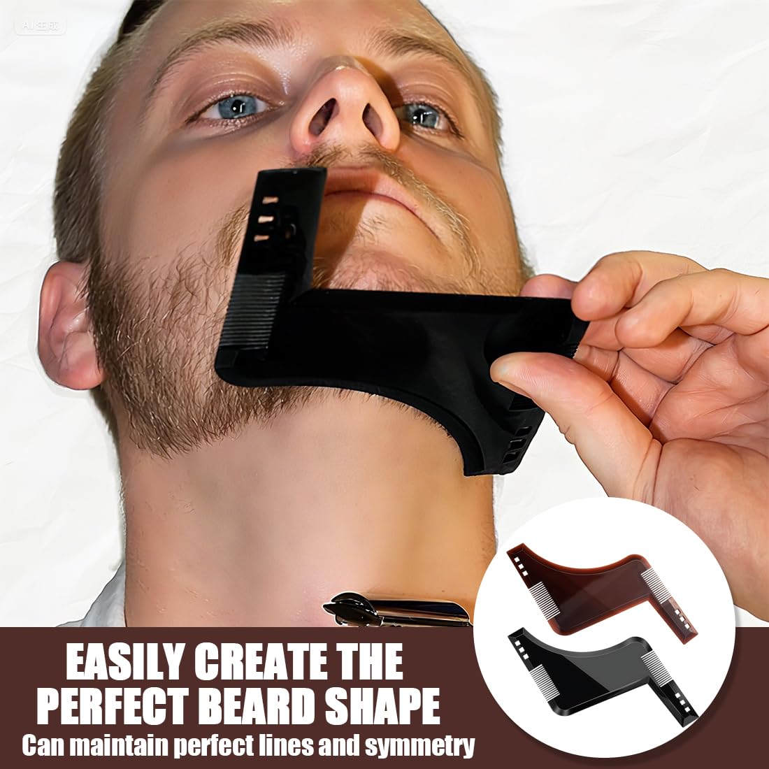 2 Pezzi di Modelli per Barba per Uomini, Pettini di Styling per Barba, Adatto per Barba al Mento, Basette e Barba al Collo, Marrone Caffè e Nero