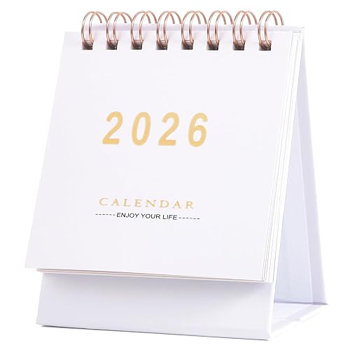 Mini Desk Calendar 2025-2026, Monthy Small Desktop Calendar Runs From July 2025 until Dec 2026, 250 GSM Thick Paper Twin-Wire Binding for Home or Office (White)