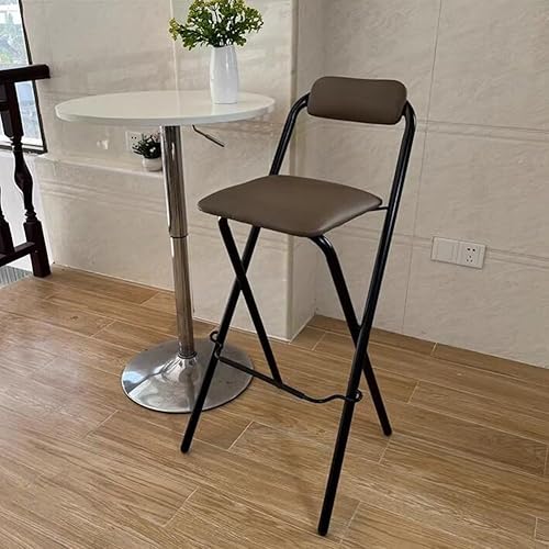 Miniatura 7 de Taburete de bar plegable de 26 28 30 , taburete de bar acolchado marrón rústico, silla alta de desayuno de cocina con respaldo y reposapiés, altura