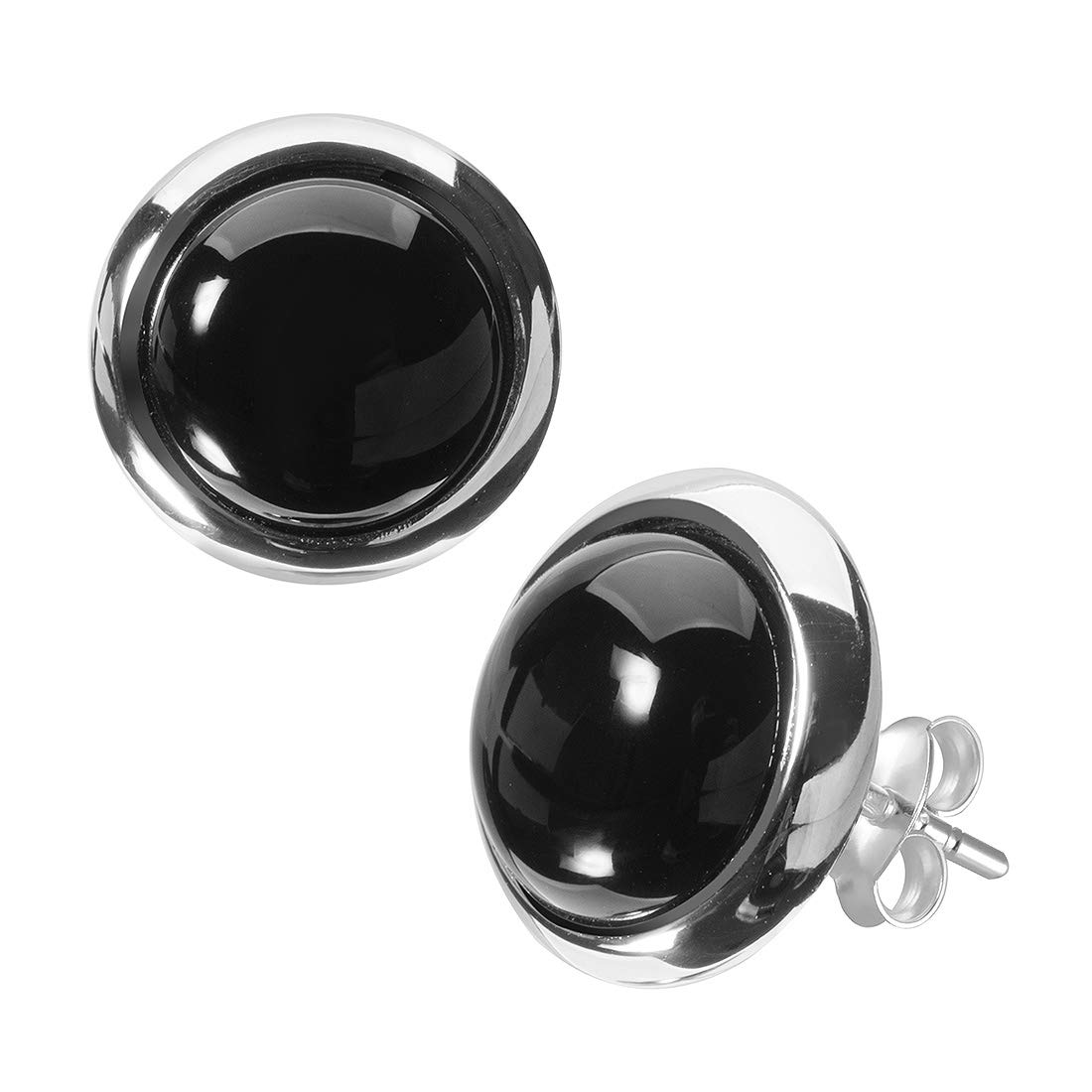 MATERIA Damen Ohrstecker Onyx Edelstein 925 Silber schwarz rund rhodiniert in Schmuckbox #SO-349