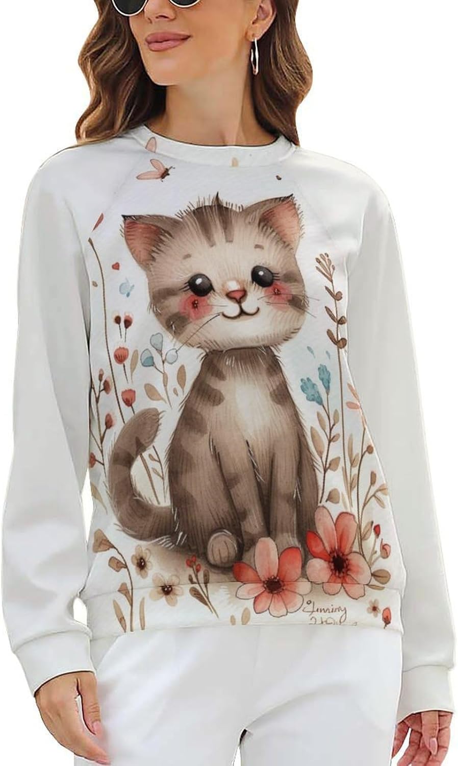 Long Sleeve Shirts for Women Japanese Art Funny Cat 3D Graphic Sweatshirts Fall Pullover Crewneck Comfy Boho Tops - Image 7