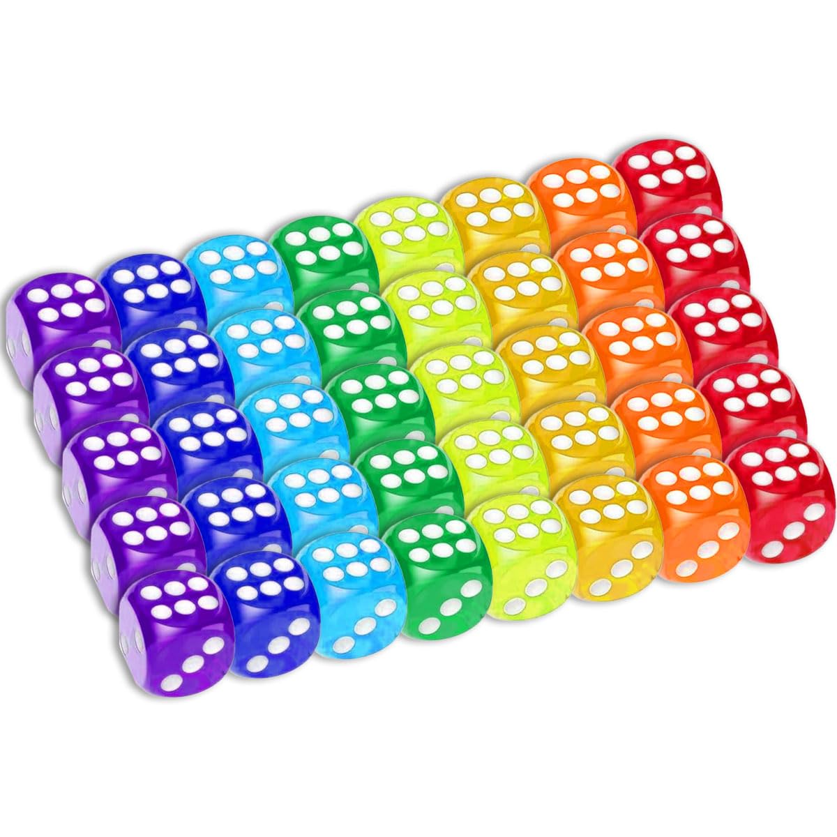 40X Würfelset Transparent 14mm – Acrylwürfel 6-seitig, 8 Farben für Tischspiele & Rollenspiele
