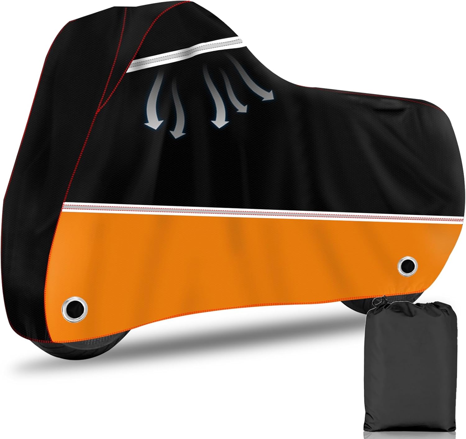 Motorcycle Cover,Outdoor Waterproof All Season Weather Protection Cover with Slanted Line Splicing M,Fit up to 87” Harley Davidson,Yamaha, Honda, Suzuki, Kawasaki (Black&Orange) Motorcycle Cover,Outdoor Waterproof All Season Weather Protection Cover with Slanted Line Splicing M,Fit up to 87” Harley Davidson,Yamaha, Honda, Suzuki, Kawasaki (Black&Orange)