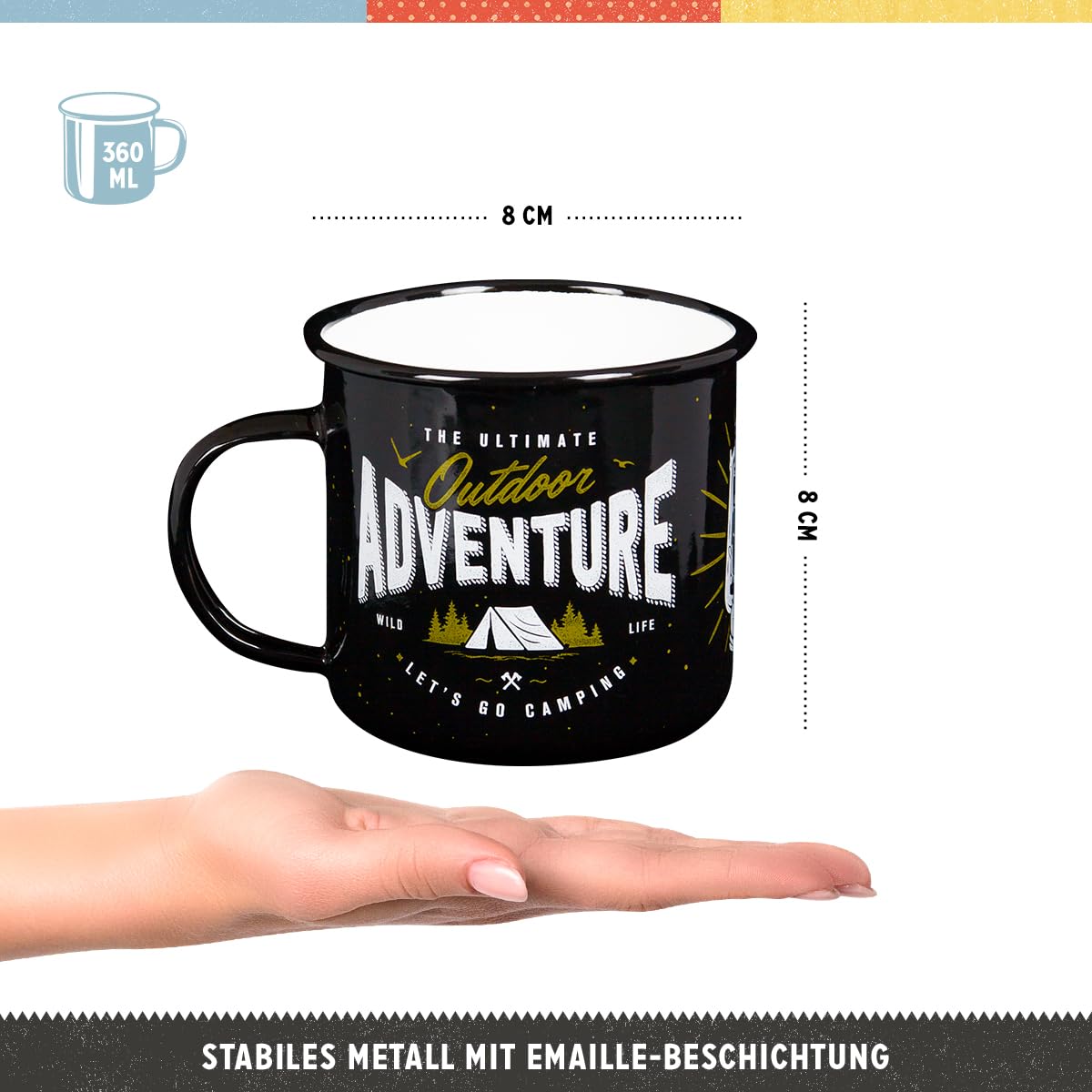 Nostalgic-Art Emaliowany kubek w stylu retro, przygoda outdoorowa – pomysł na prezent dla fanów kempingu, kubek kempingowy, styl vintage, 360 ml