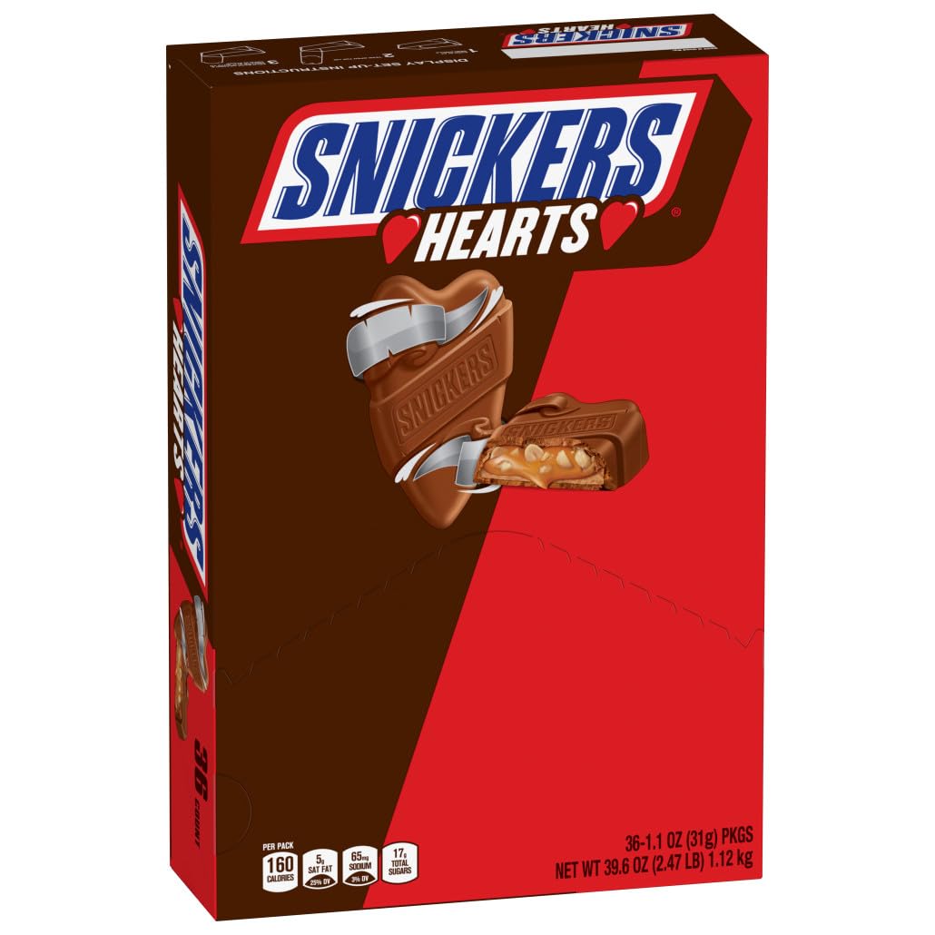 (Best BEFORE:09/2025) Snickers Milk Chocolate Hearts, 1.10 oz, Pack of 36