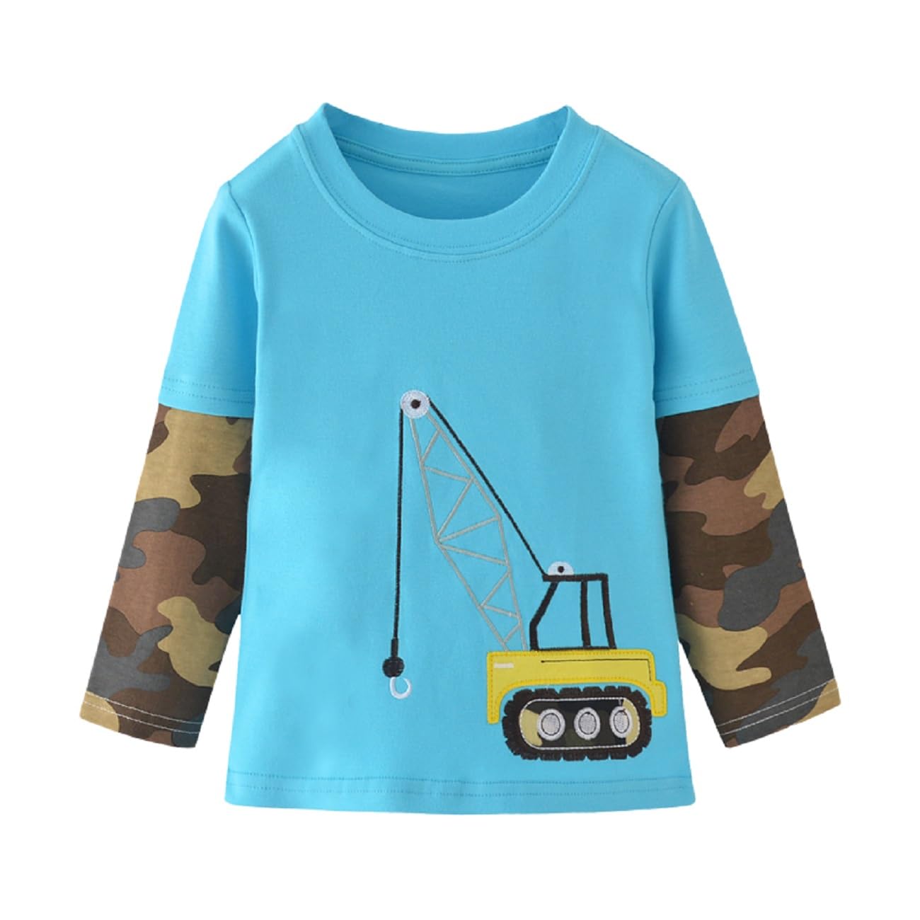 Warmbaby Crane Truck Shirts Toddler Boys Kids Long Sleeve T Shirts Blue