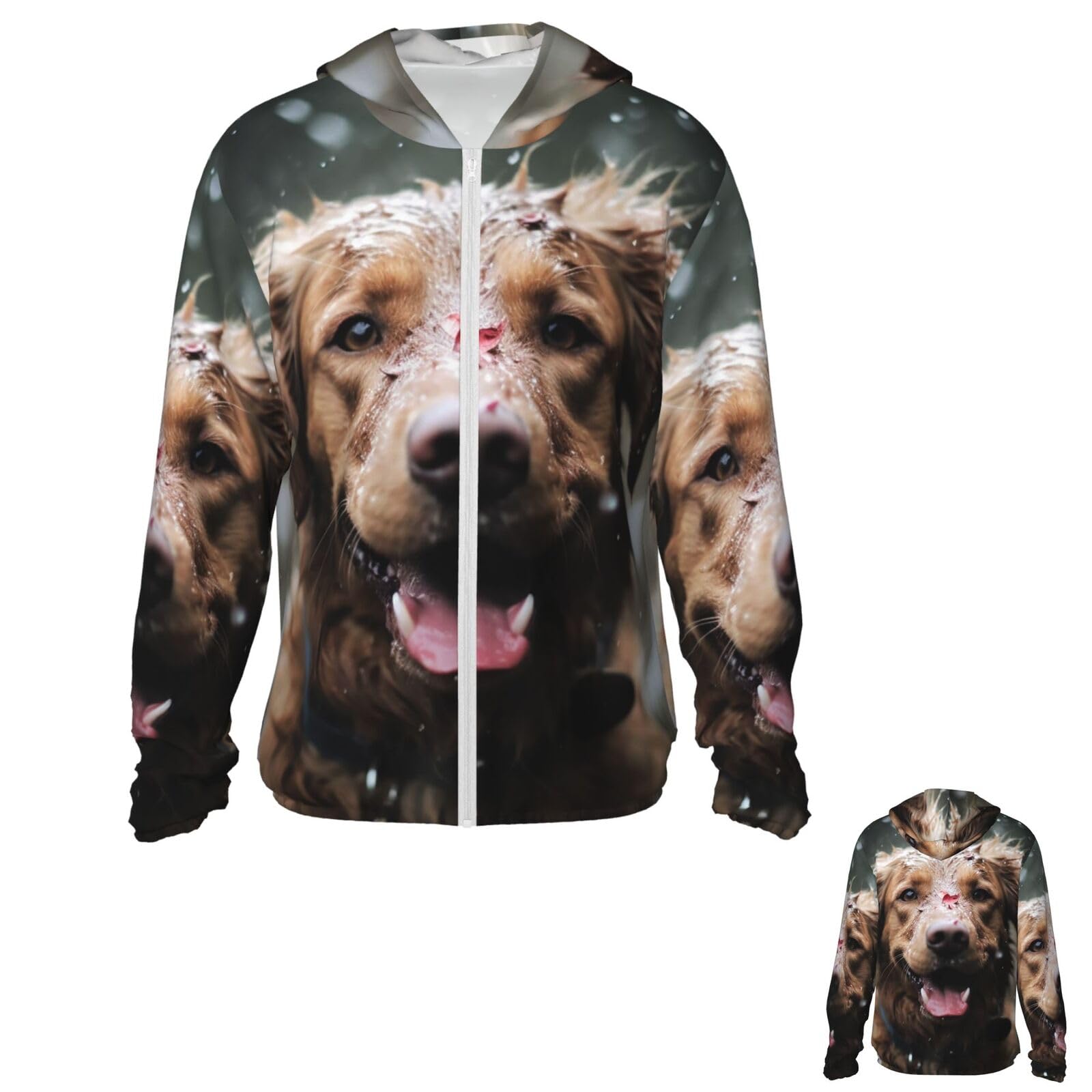 NONHAI Men's Sun Protection Jacket UPF 50+ Full Zipper Long Sleeve UV Hoodie Shirt Happy Dog in Women's Outdoor Jacket Black