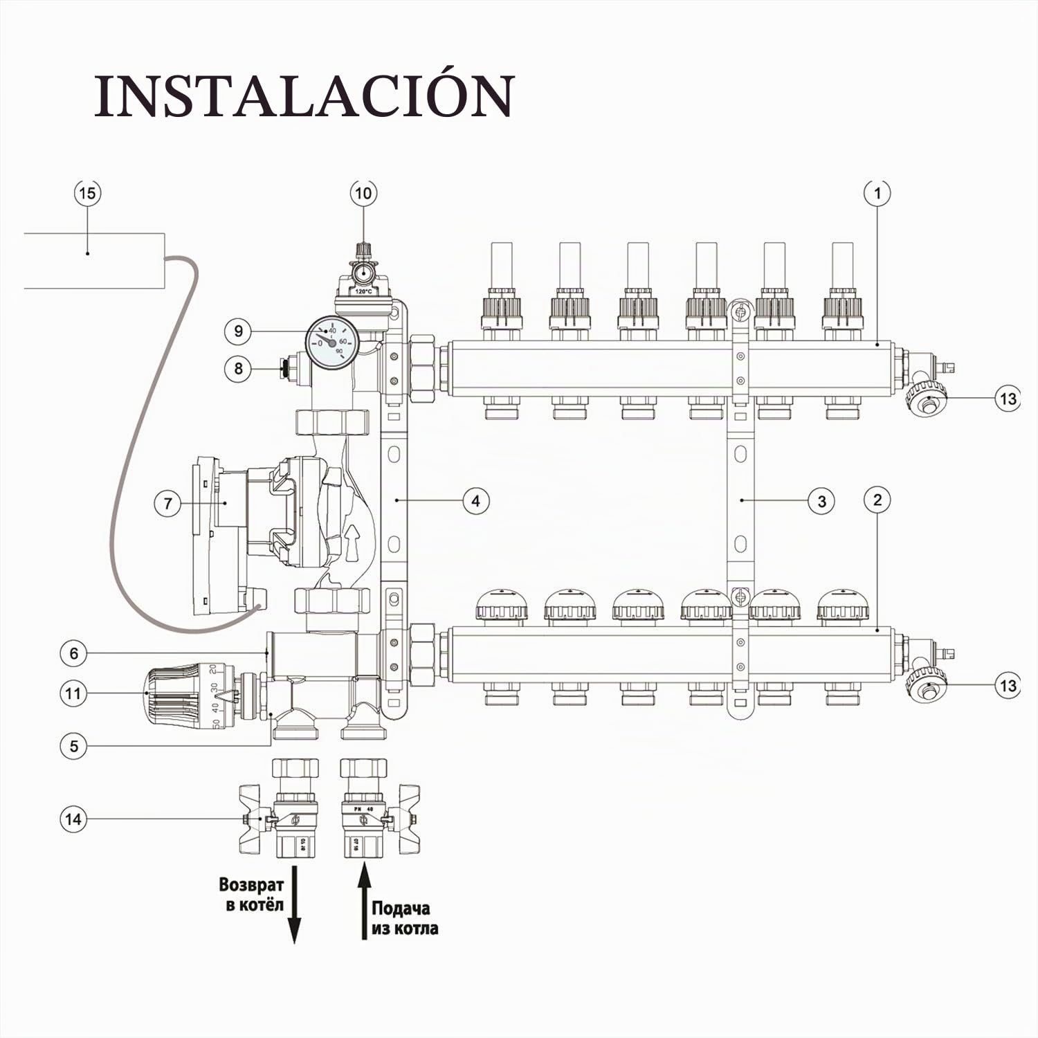 kit grupo bombeo calefacción de valvula alivio presion seguridad cabeza termostatica termometro recirculacion agua caliente - para bomba recirculacion calefaccion colector suelo radiante