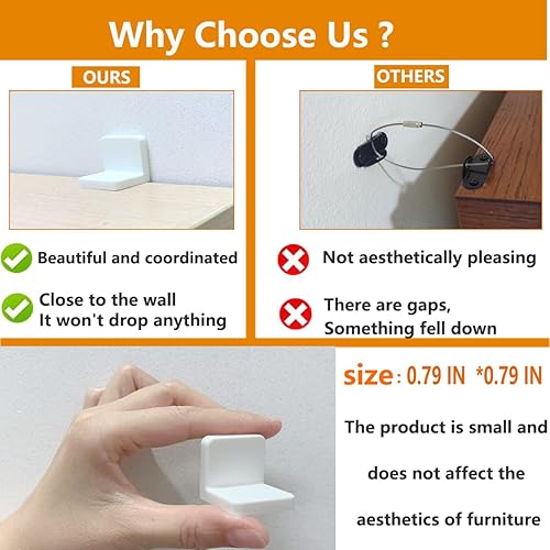 Vista 5 de Anclajes para muebles, paquete de 4, estéticos e invisibles una vez instalados, seguro 600 libras estantería cómoda a la pared, anclaje de seguridad