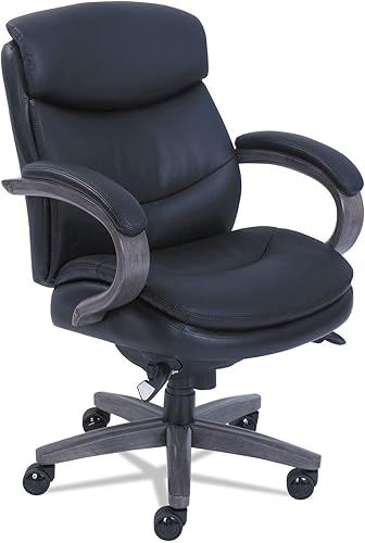 La-Z-Boy 48963A Woodbury Silla ejecutiva de respaldo medio, soporta 300 libras, asiento negro/respaldo, base gris