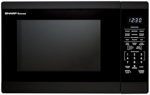 SHARP Horno microondas para encimera con plato giratorio extraíble de 12.4 pulgadas, 1100 vatios, 1.4 pies cúbicos, color negro
