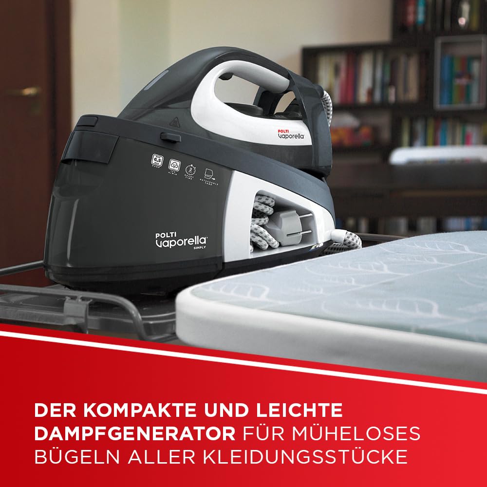 Polti Vaporella Simply VS10 12, Dampfbügeleisen mit herausnehmbarem 1,5-Liter-Wassertank, max. Pumpe 6,5 bar, Leistung 2200 W, ECO-Funktion, Grau und Weiß