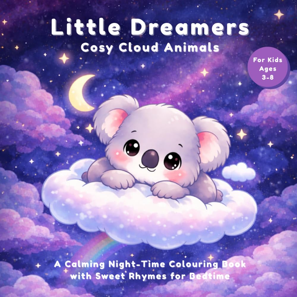 Little Dreamers: Cosy Cloud Animals Bedtime Colouring In Book: A Cute Bedtime Animal Colouring Book for Kids Ages 3–8 | Sweet Rhyming Goodnight ... Scenes | Toddler Sleep Routine Activity Book