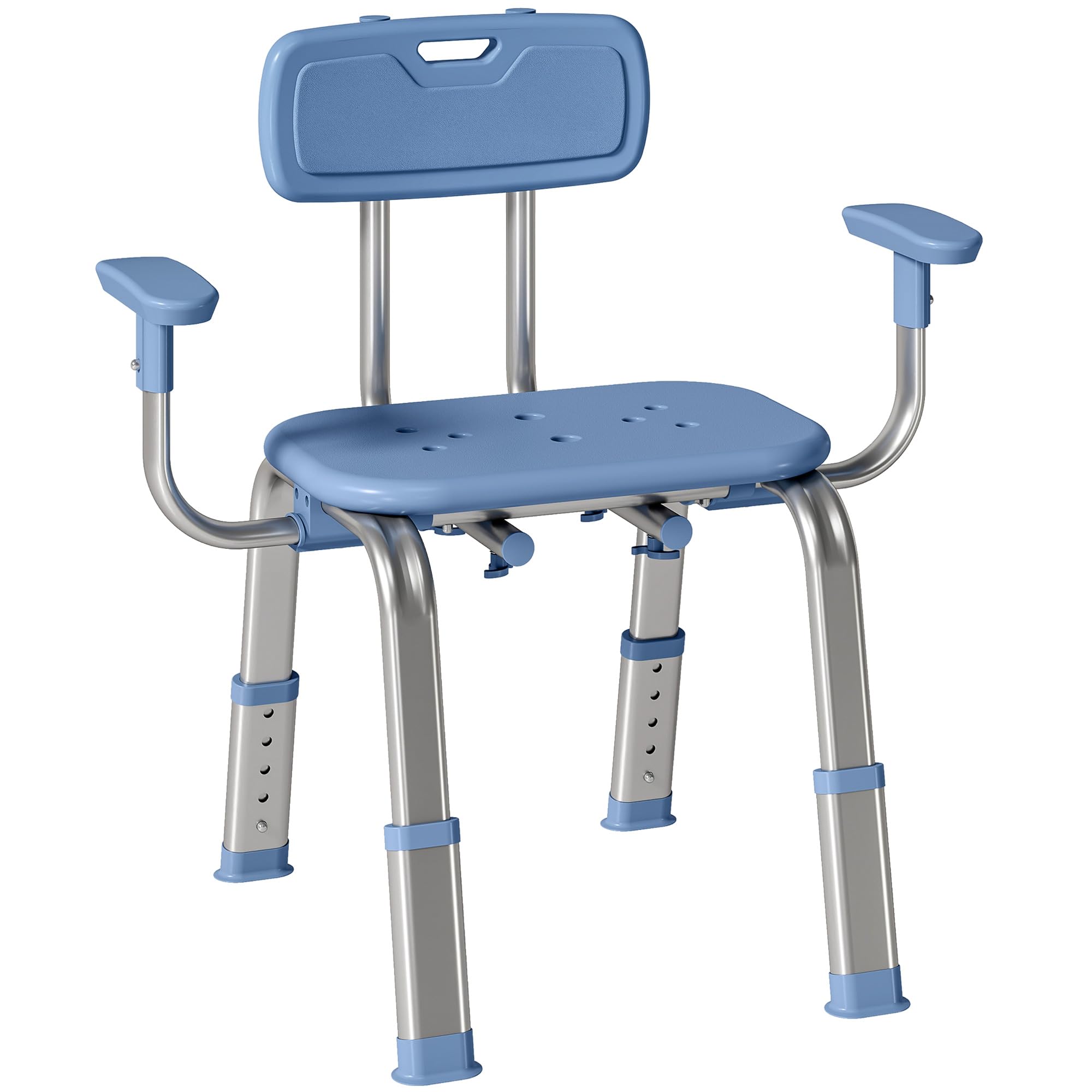 HOMCOM Silla Ducha Personas Mayores con Reposabrazos Ajustable 150 kg | Taburete de Baño Antideslizante con Respaldo, Altura Ajustable, Ancianos, Discapacitados, Minusválidos