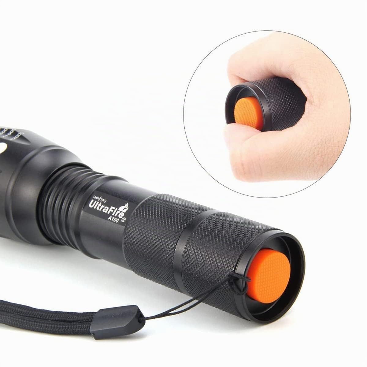 UltraFire Torcia a LED con fondina, 1000 lumen, 5 modalità con lampeggiante rosso per il controllo del traffico, parcheggio, aeroporto, A100