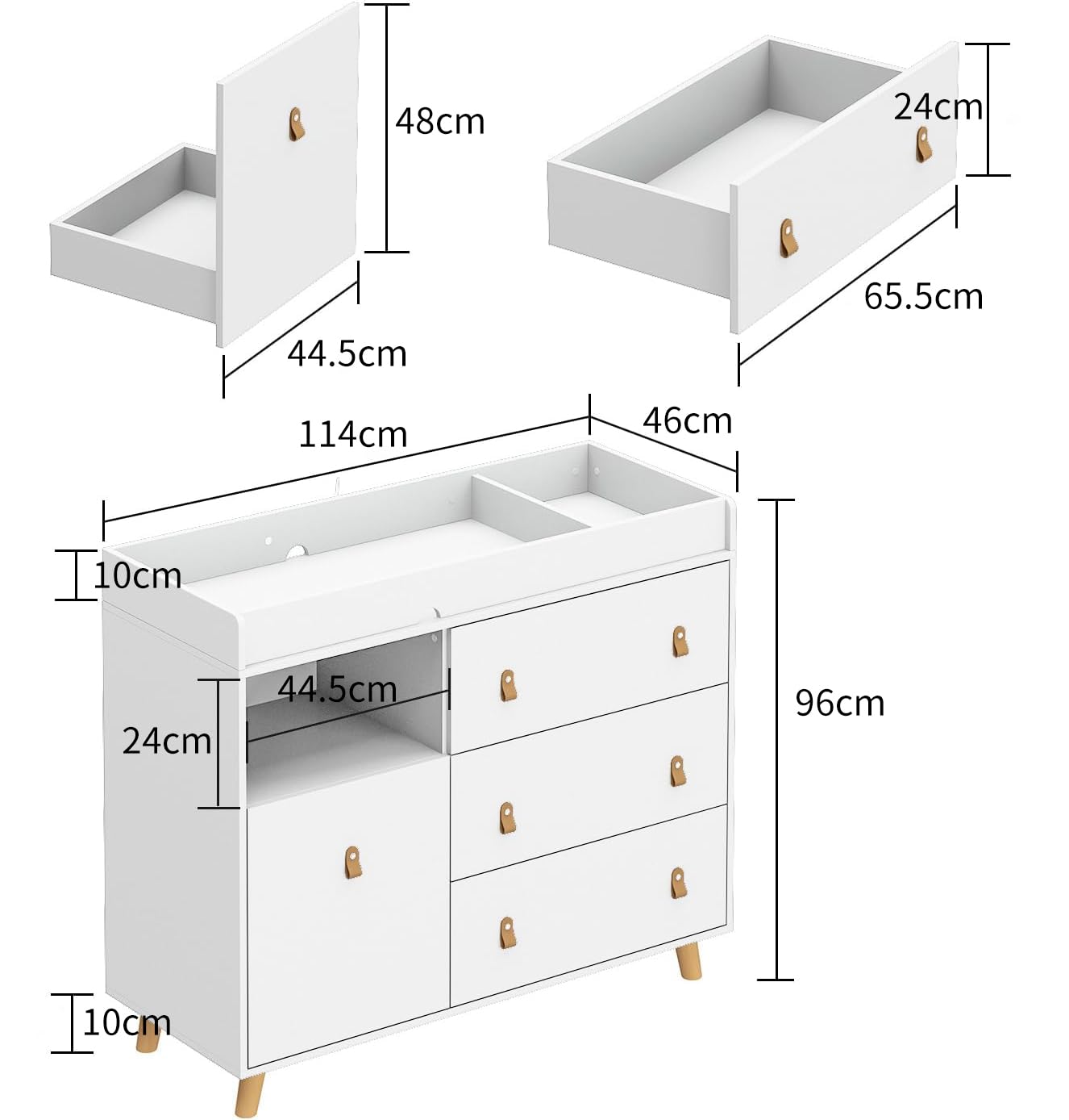 Cómoda cambiador con cambiador, mesa cambiador, cómoda con 5 cajones, con protección antivuelco, cambiador, cambiador con 5 cajones, estante cambiador con muchos cajones, MDF, blanco, 116 cm x 46 cm x