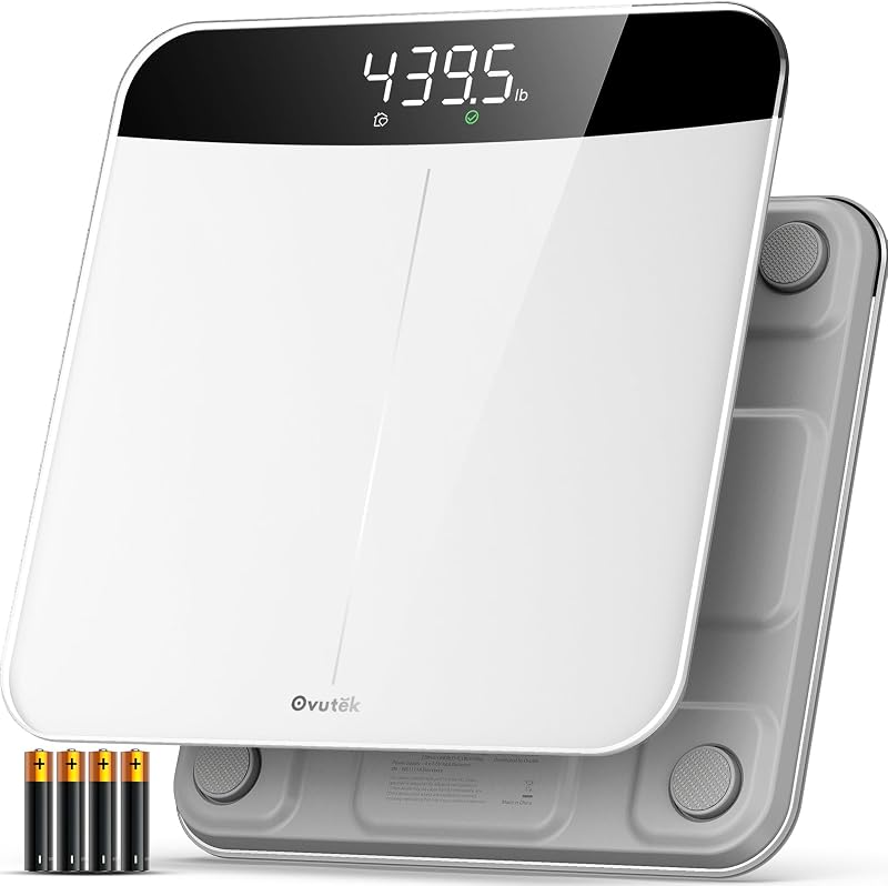 Ovutek Scale for Body Weight, 450lb Digital Bathroom Scales for People | Highly Accurate Automatic Weighing Machine for Baby, Pet, Light Items, Large LED, Sturdy and Durable Base