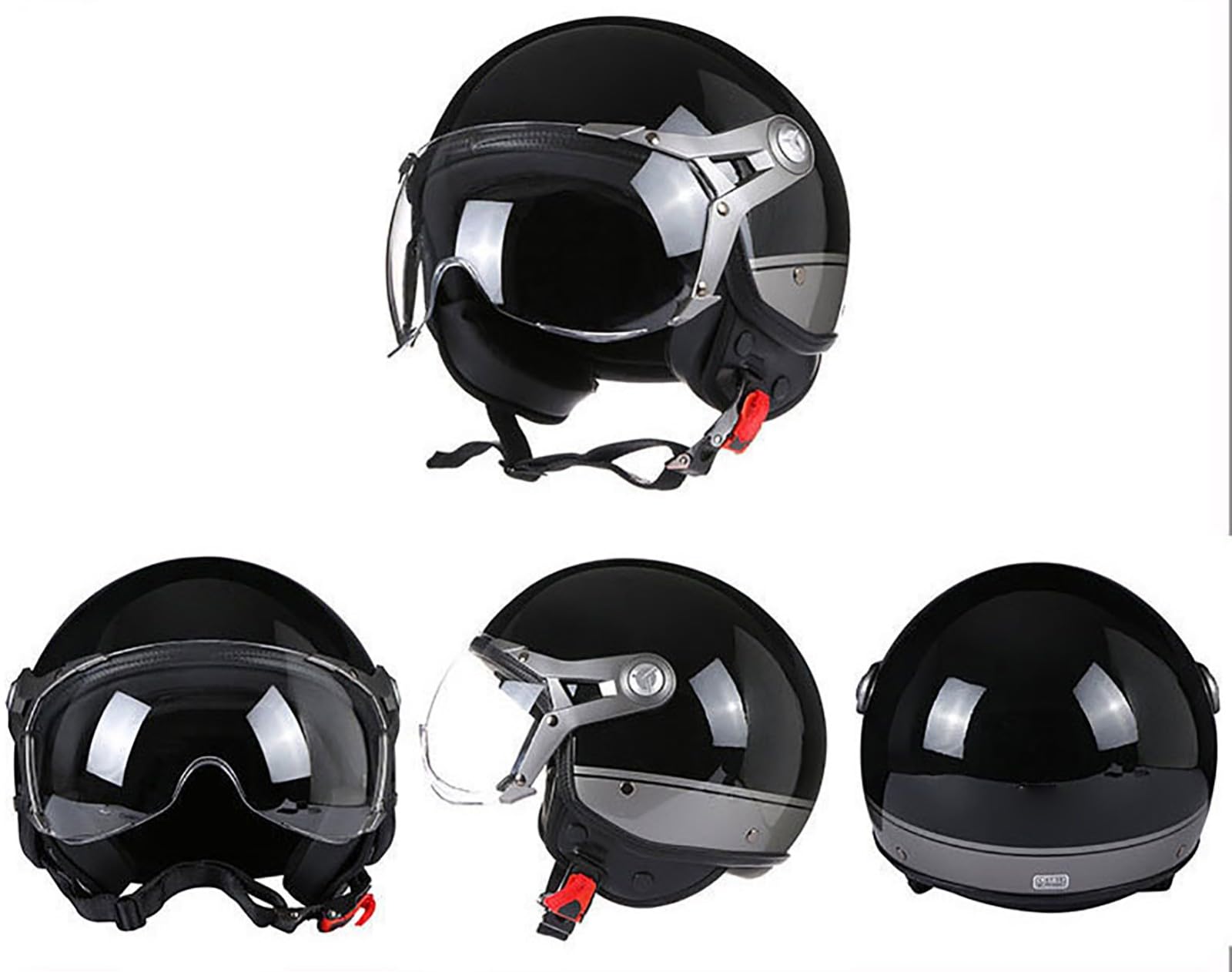 Kask motocyklowy otwarty dla dorosłych (mężczyzn i kobiet), kask motocyklowy z wizjerem, homologacja ECE 2205, kask na skuter, cruiser i motorower do dojazdów do pracy w mieście.