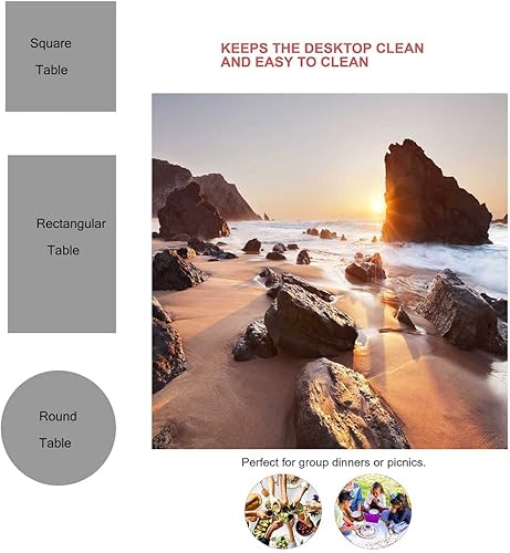 Miniatura 3 de Mantel rectangular para mesa con diseño de paisajes al atardecer, a prueba de aceite, 52 x 70 pulgadas