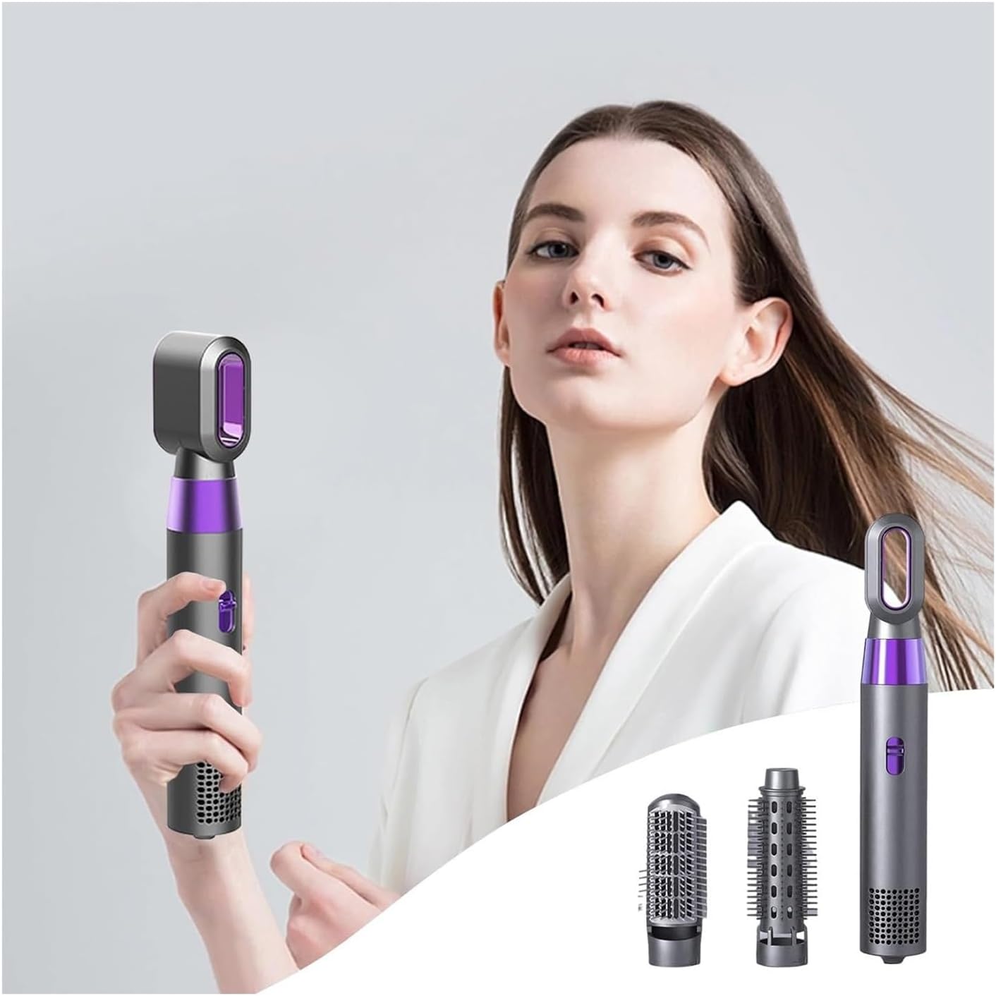 Oxlaser Multifunctional Three-in-one Hot Air Comb, Leafless Hollow Hair Dryer, Wet and Dry Curling Iron, Automatic Hair Styling Comb and Hair Care Hair Dryer (Color : Purple)
