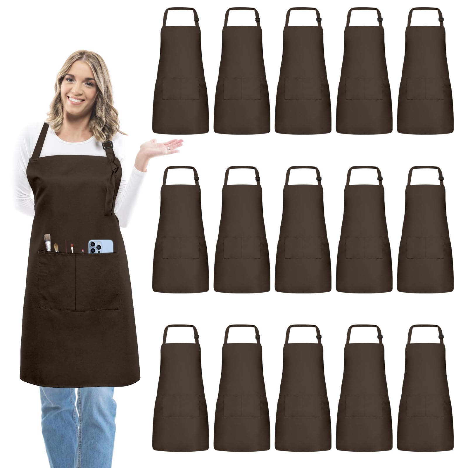 15 grembiuli per adulti, con tasche, regolabili, per donne e uomini, per pittura, cucina, artigianato (S/L)