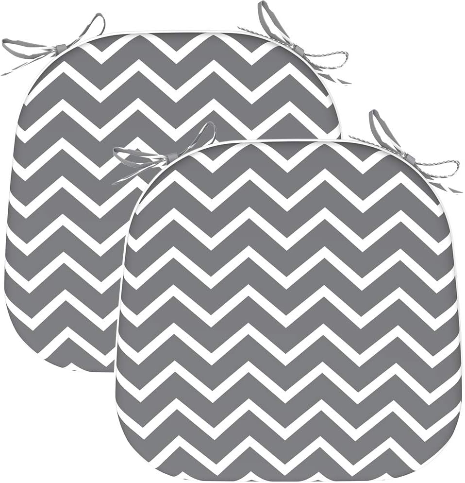 EAGLE PEAK Indoor Outdoor Seat Cushion with Ties, Decorative Chair Pads for Office Decoration Patio Garden Furniture Home Chair Cushions, Set of 2, 16x17 inch, Zigzag Gray