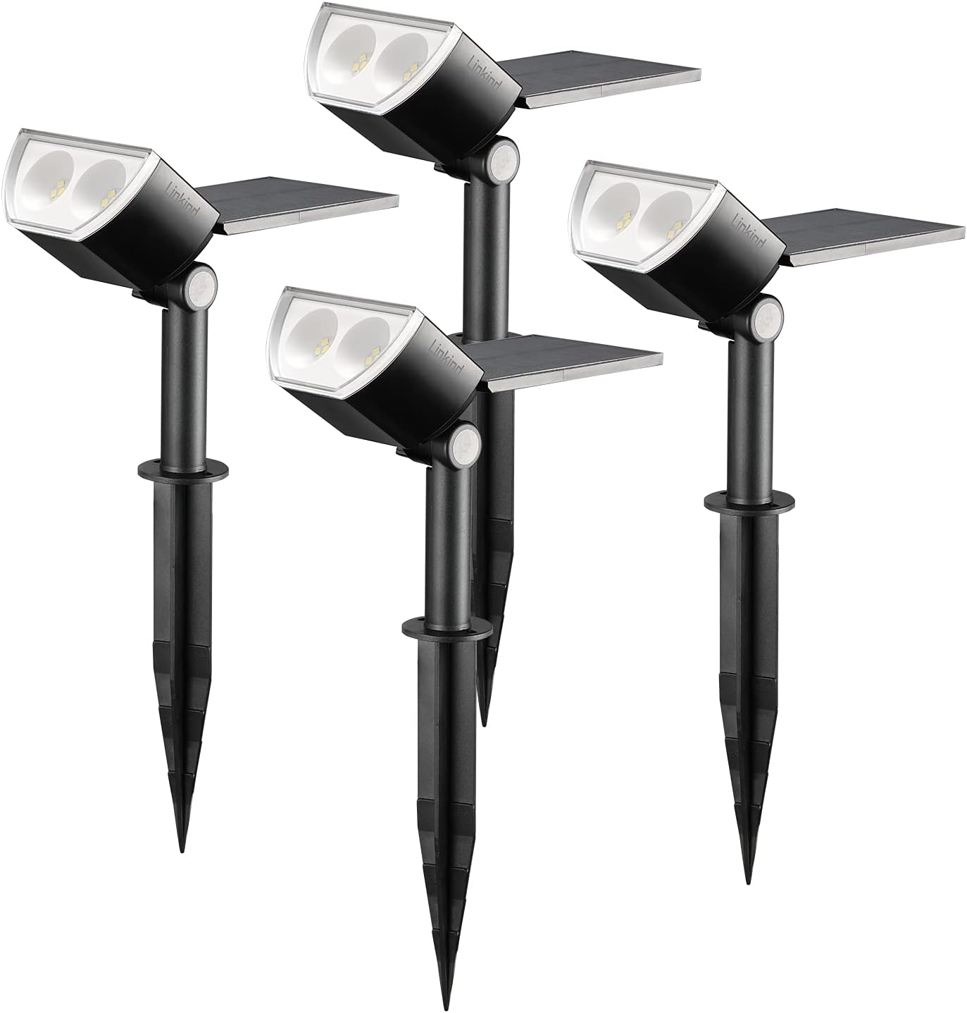 Linkind Solar Spot Lights Outdoor, 6500K Daylight Solar Spotlight, IP67 Waterproof Adjustable Solar Panel, Solar Landscape Garden Light for Yard Patio Trees, 4 Pack