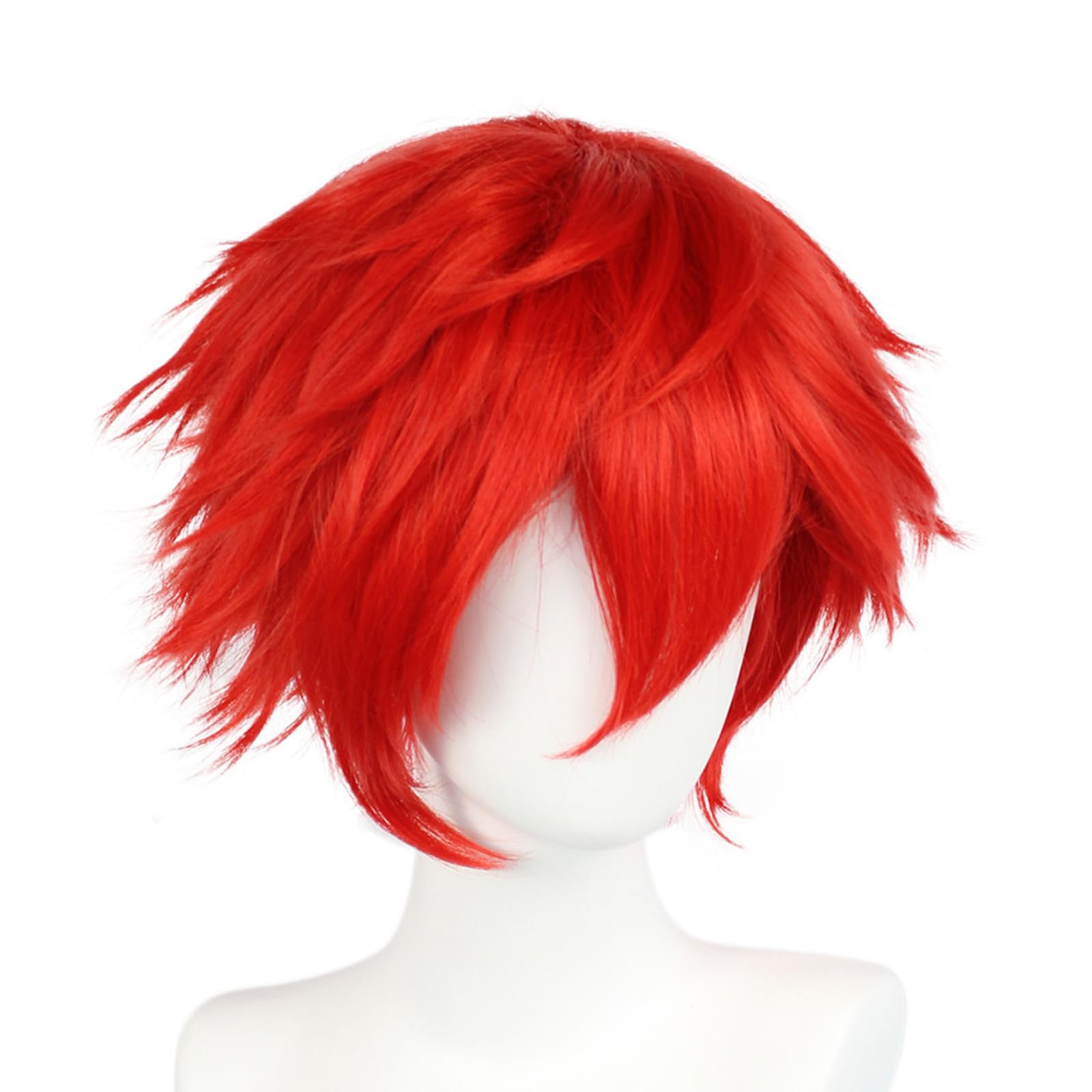 BEKIDER+1 Hair Cap Short Red Wig for Men Red Wavy Wig with Bangs for Halloween Christmas Event Costume Party
