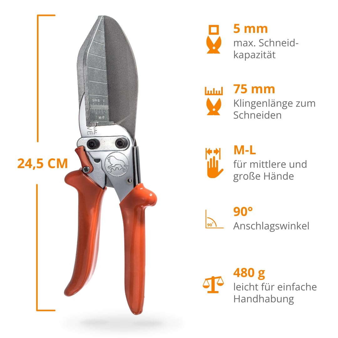 Original LÖWE Tijeras profesionales 3.306/HÜ con transmisión de palanca de 90 grados y hoja extralarga, para cortar con precisión en plástico duro y plano, PVC, madera y metal