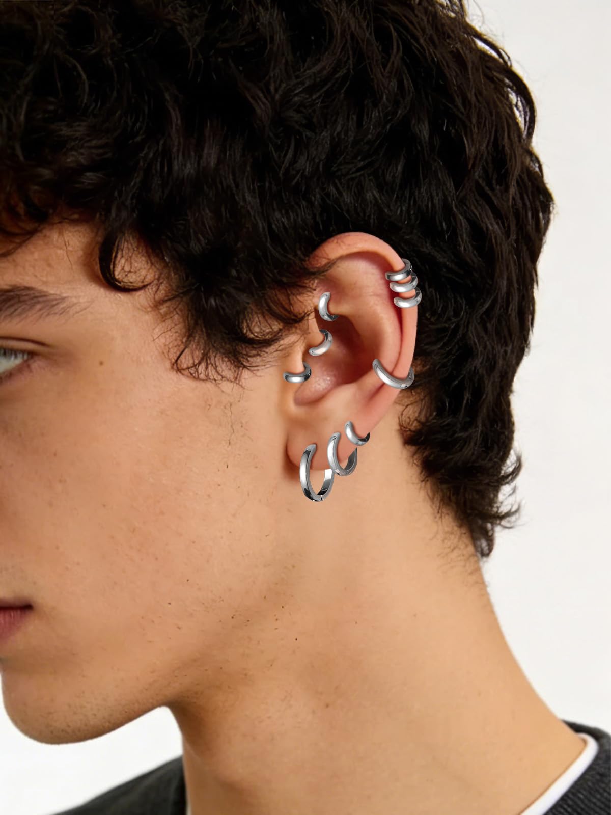 Richsteel 3/5 Paires Boucles d'oreilles en Acier Inoxydable pour Homme Femme - Set de Créoles d'Oreilles Cadeau Saint-Valentin - Bijoux pour Couples