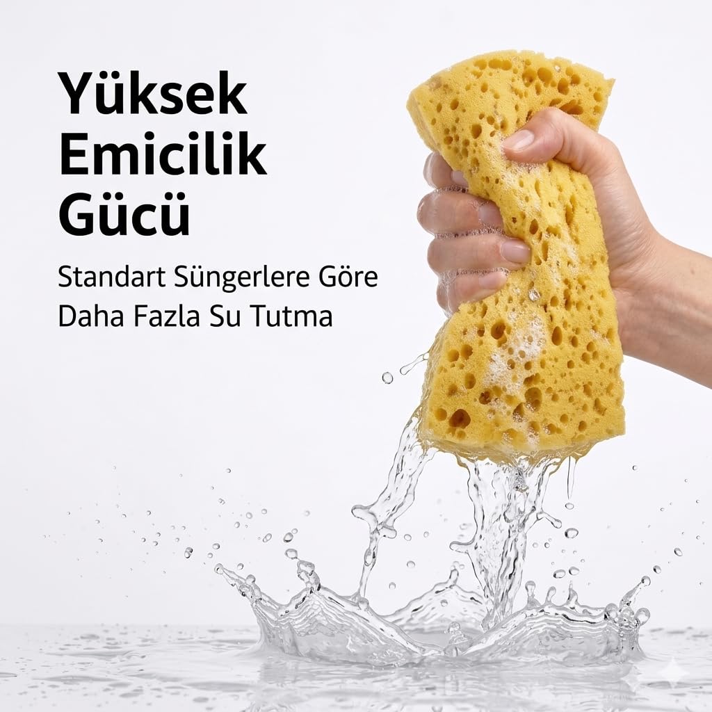 SOGUD Oto Yıkama Süngeri 18x12x5 cm – Yüksek Emicilik Gücü, Çizmez Yumuşak Doku, Kalın ve Dayanıklı Sünger Yapısı, Araç Kaporta, Jant ve Detay Temizlik İçin Profesyonel Oto Temizlik Süngeri - Sarı