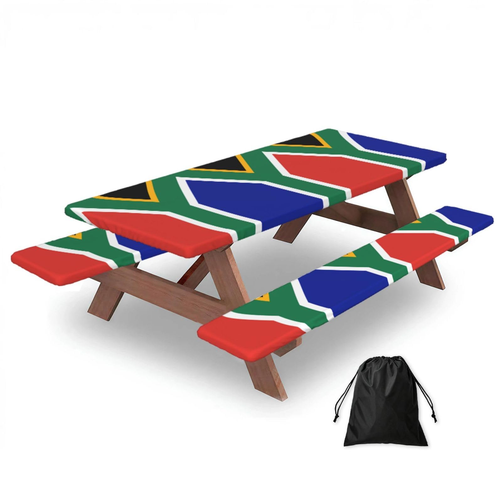 Yqxwjl Black South Africa Flag Print Camping Essentials Waterproof Camping Table And Bench Cover With Drawstring Bag 183 Cm