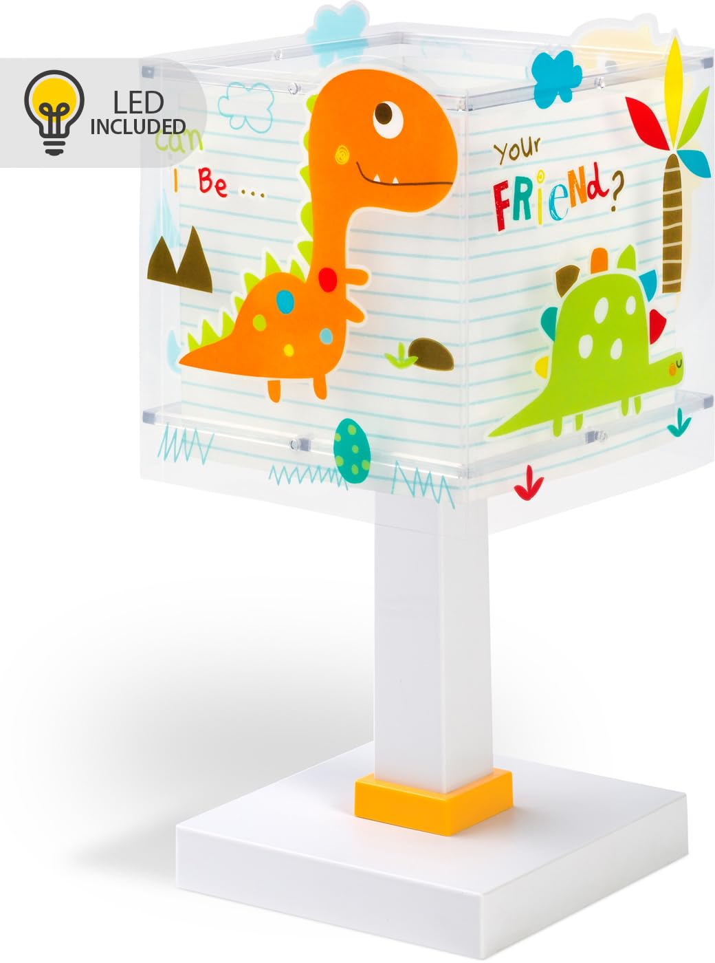 Dalber Lámpara Infantil de Mesilla Dinos Dinosaurios 73451N G4 | Lámpara infantil de mesa o mesita; G4 4W LED - Bombilla incluida; Luz Quitamiedos