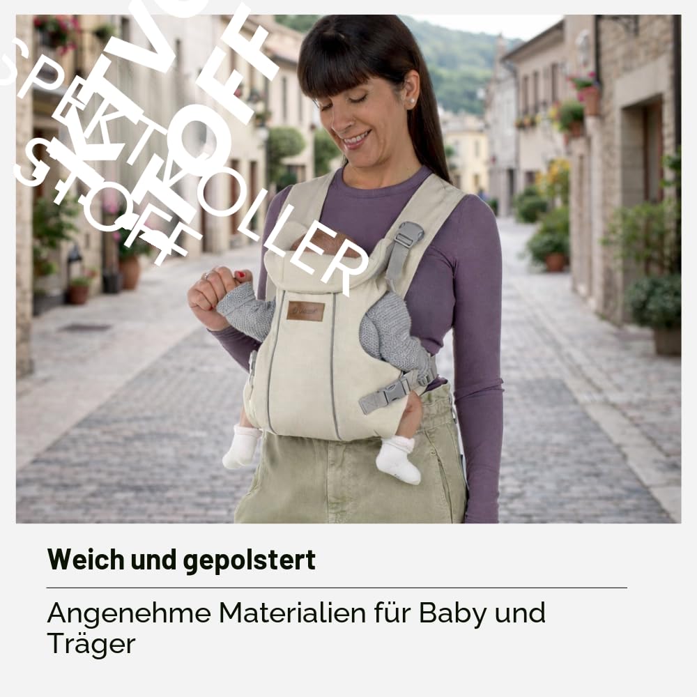 Jané Dual Ergonomische Babytrage, Ab Geburt (3,5–15 kg), 3 Tragepositionen, Gepolstert und Atmungsaktiv, Beige