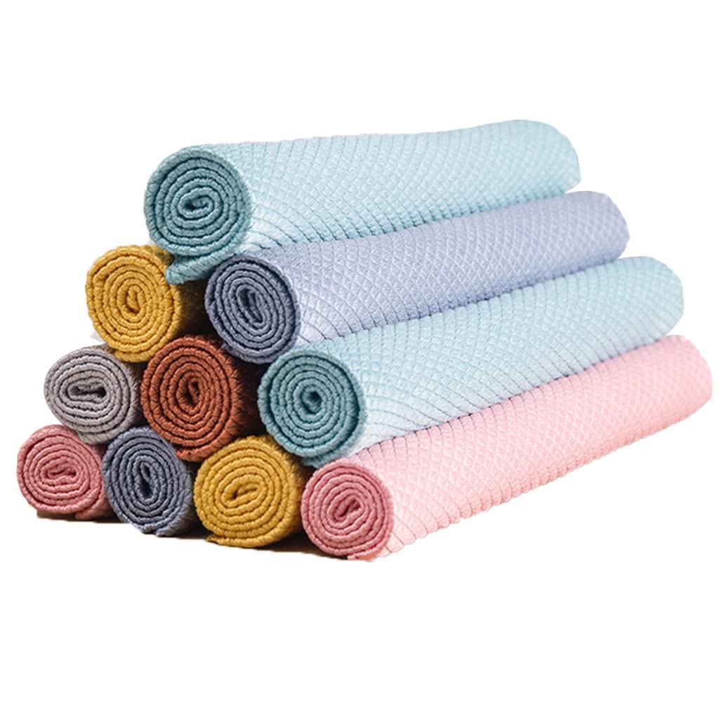 Waschbares Staubtuch, Reinigungstücher, Großes Fischschuppen-Reinigungstuch, Mikrofaser-Reinigungstuch, Küchenwischgeschirr/Gläser/Autos, 40 x 50 cm (Farbe: 5 Stück, Größe: 40 x 50 cm) (Farbe: 5 Stück
