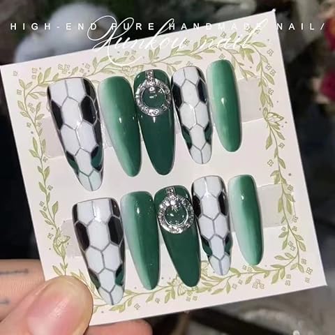 Magrace Press on Nails Long Fake Nails with Design Handmade Blue Coffin Stick on Nails for Womrn Gel UV Finish Handmade Nail Art with Design 10 pcs Cover