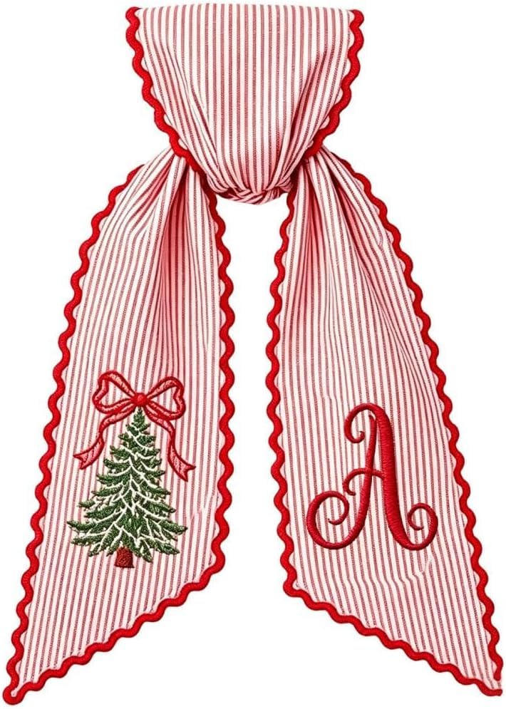 Christmas Wreath Sash for Front Door, Personalized with Initial Bow, A - image 1