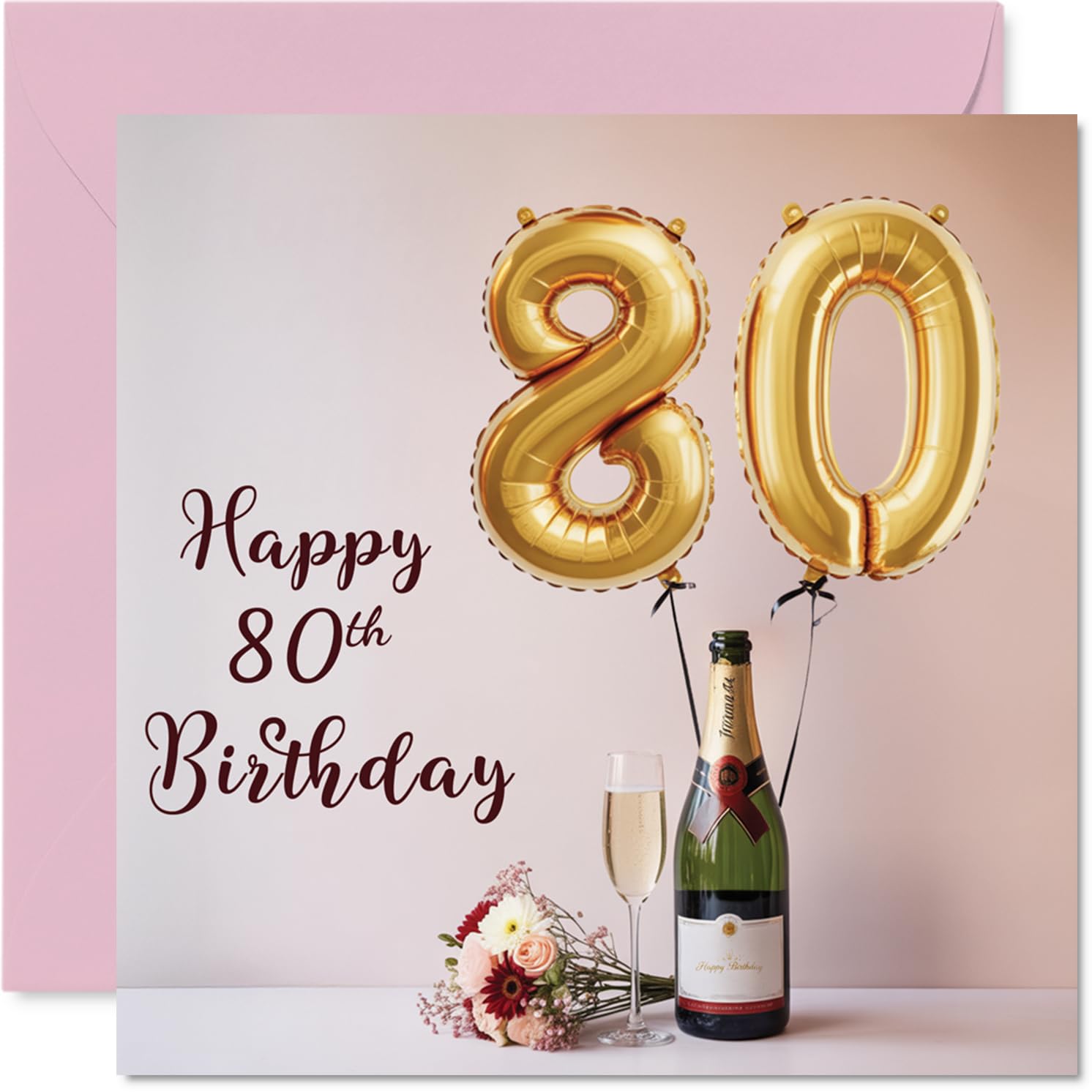80th Birthday Cards for Women and Men, Balloons & A Bottle of Bubbly