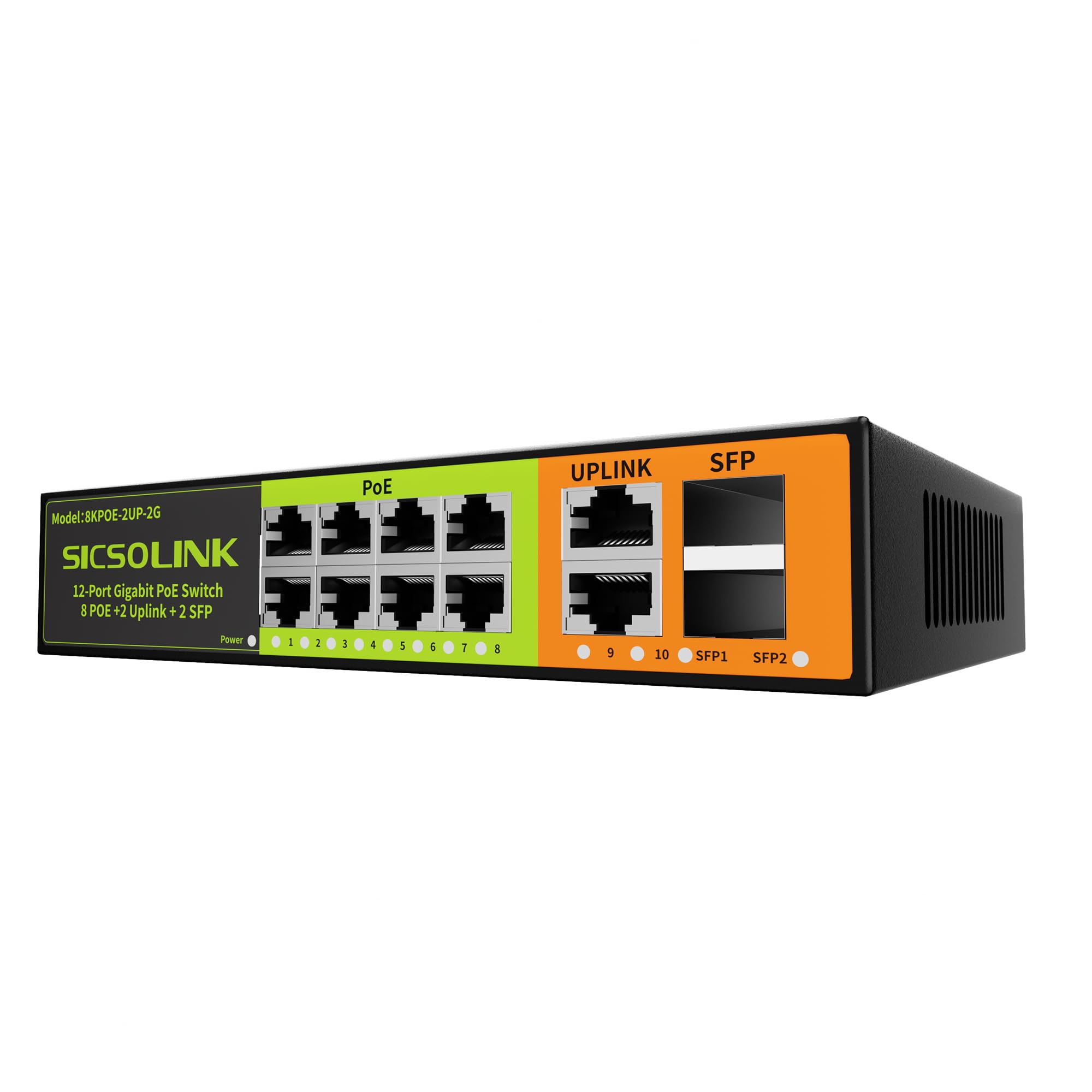 Commutateur PoE+ Gigabit 8 Ports avec 2 Ports de Lien Amont et 2 Ports SFP, Commutateur Réseau Non Géré Ethernet PoE 1000Mbps, 120W, Plug & Play, Adapté pour AP et Caméra de Surveillance PoE