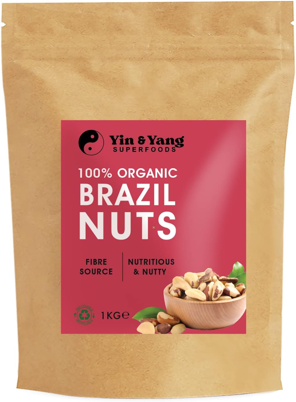 Organic Brazil Nuts 1kg by Yin & Yang Superfoods. Whole, Raw, 100