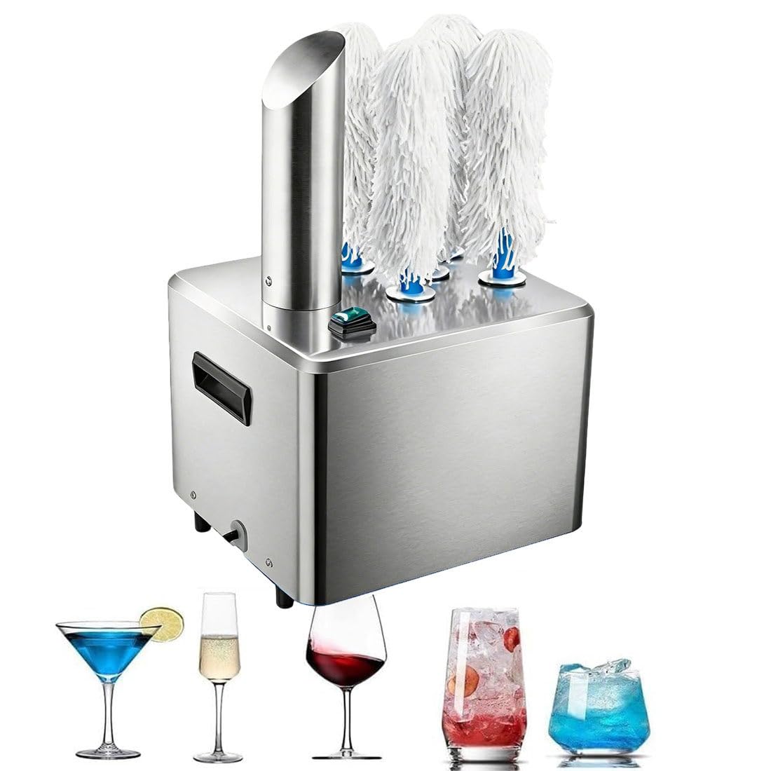 JKJZSALJ Glass Polisher, Spinning Glass Polisher, 600 Cups/Hour, For All Glassware, Wet/Dry Function, Ideal For Sparkling Glassware With 8 Heads,5heads